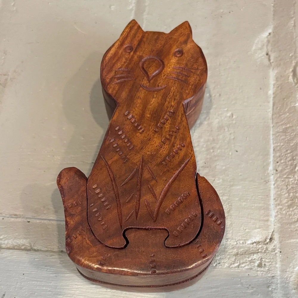 Handcrafted‎ Wooden Cat Puzzle Box/Trinket Box - Picture 5 of 9